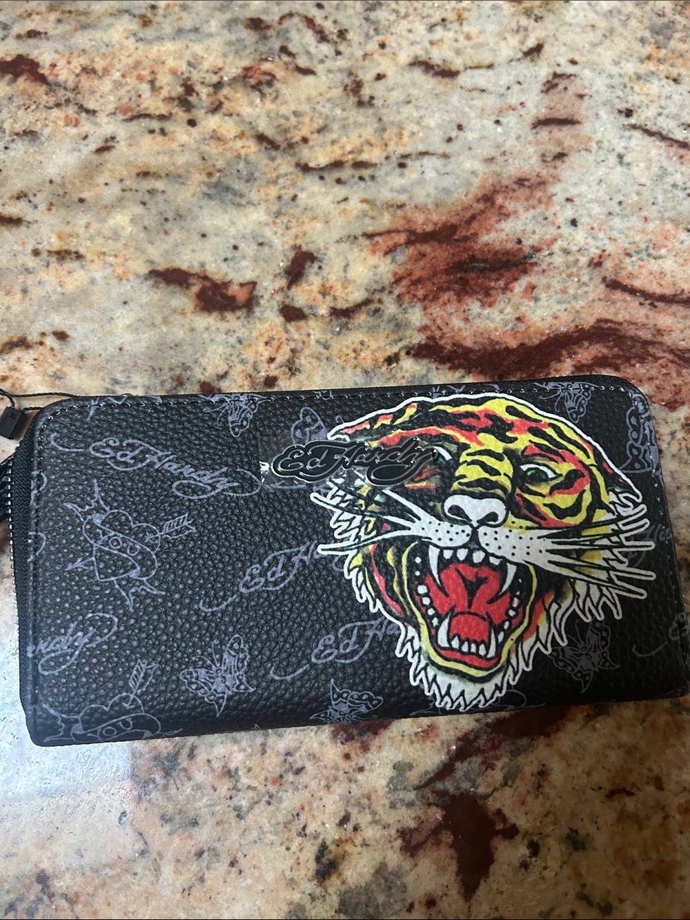 Ed Hardy Black Wallet with Colorful Tiger Motif